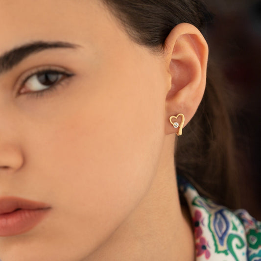 925 Sterling Silver Heart and Diamond Hoop Earring