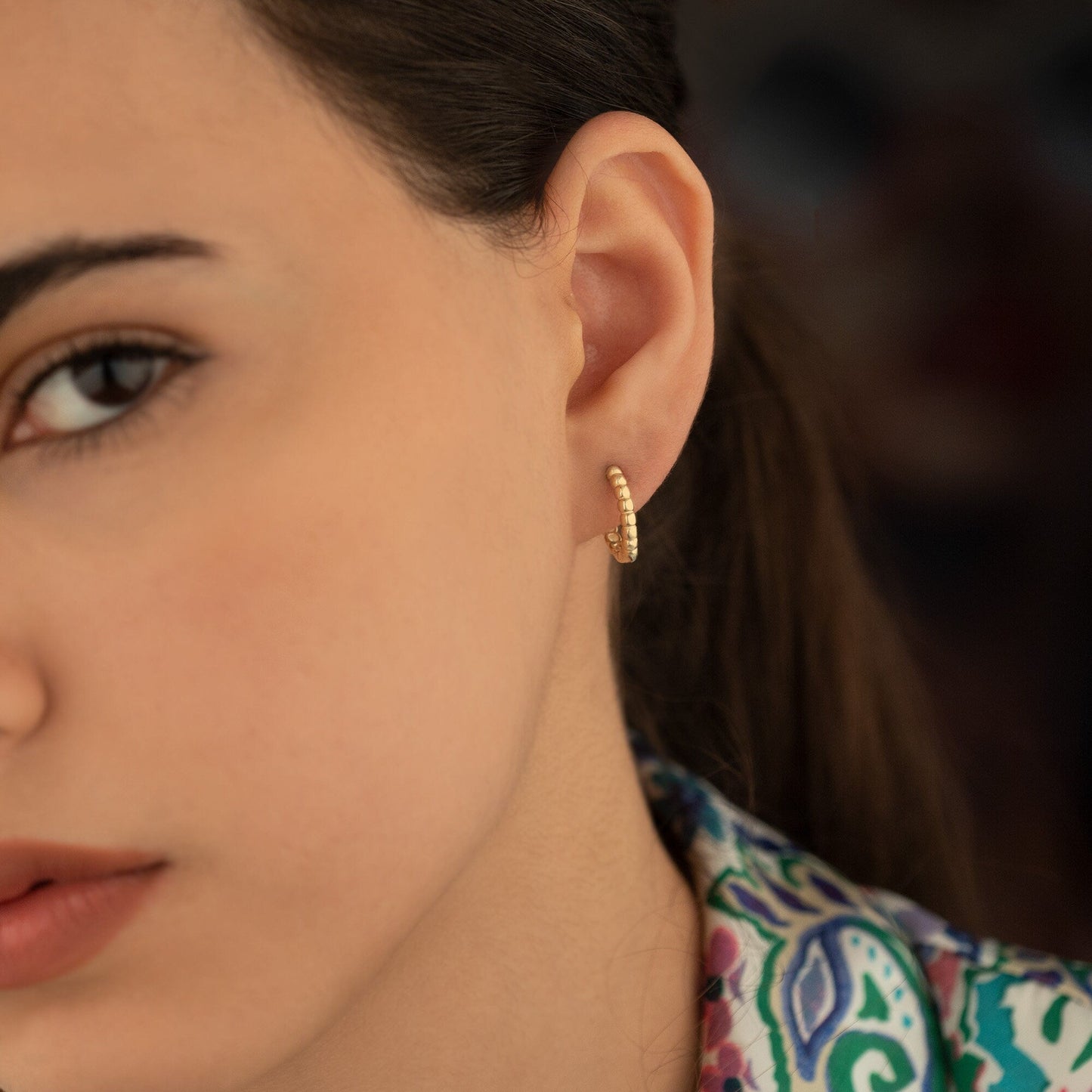 925 Sterling Silver Beaded Hoop Huggie Earrings