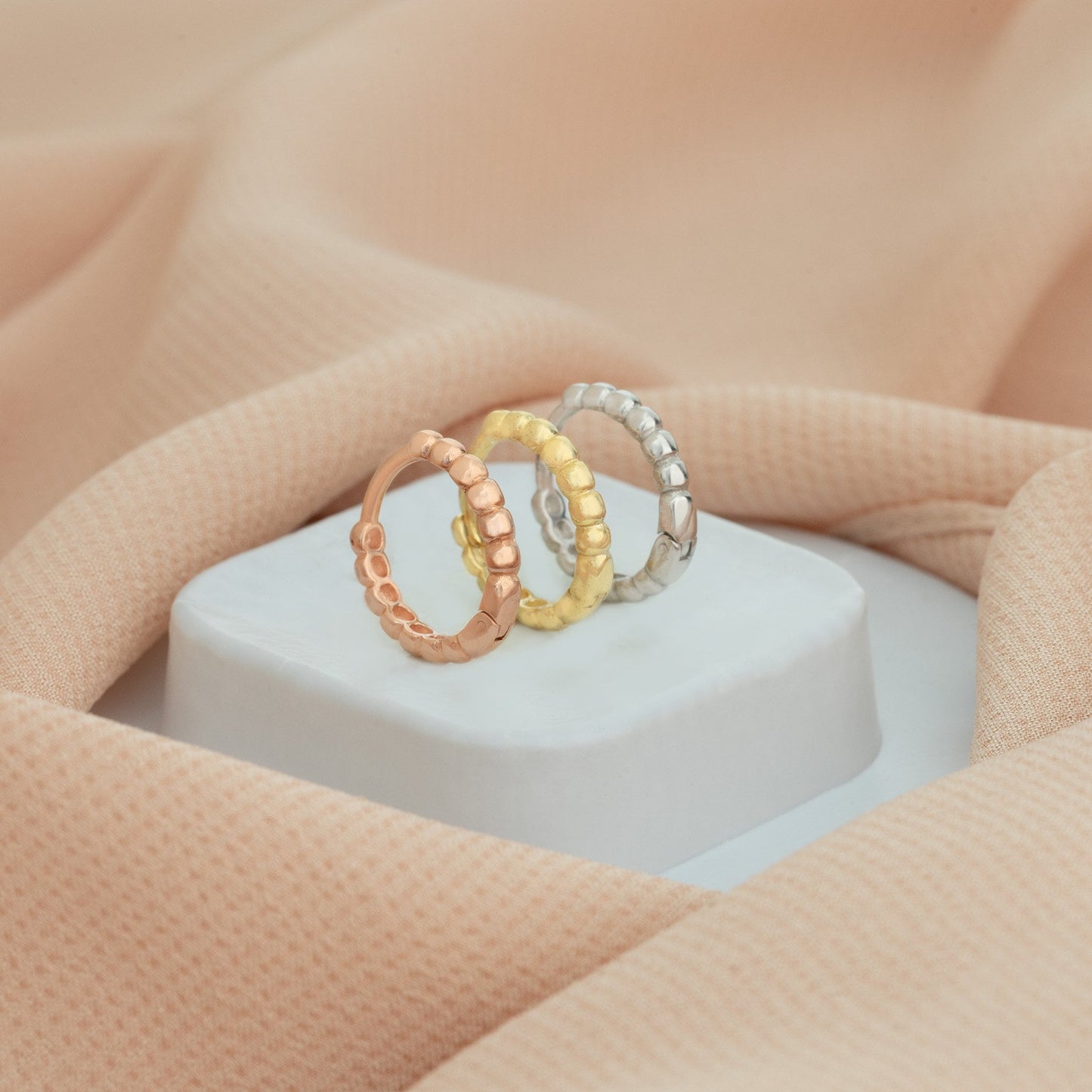 925 Sterling Silver Beaded Hoop Huggie Earrings