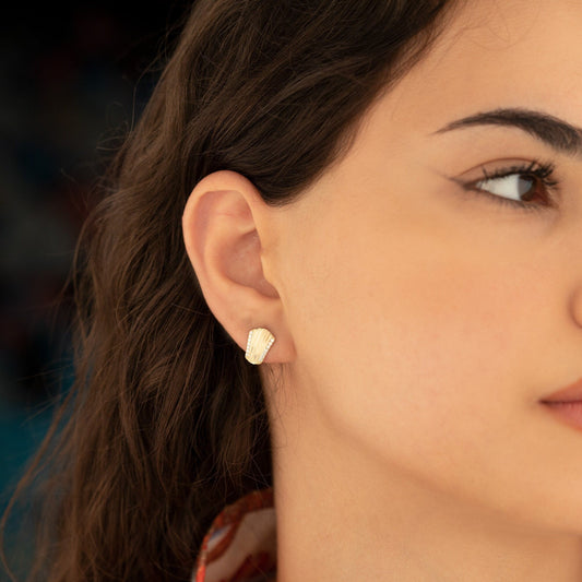 925 Sterling Silver Ribbed Link Diamond Huggie Hoops Earrings