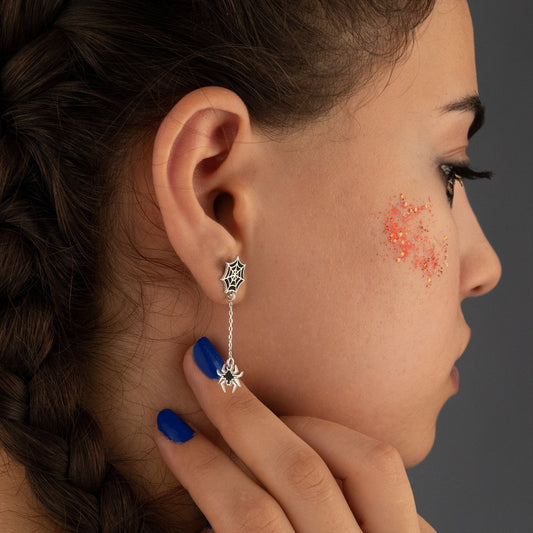 Enamel Spider Web Dangle and Drop Earrings - Halloween Earrings