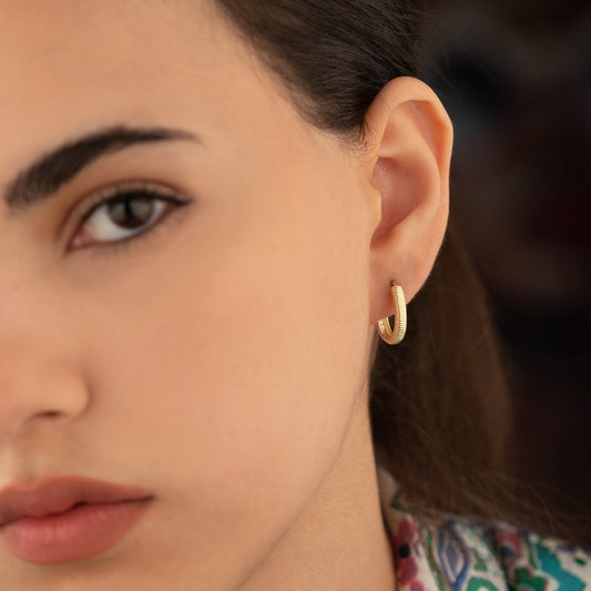 925 Sterling Silver Serrated Hoop Huggie Earrings