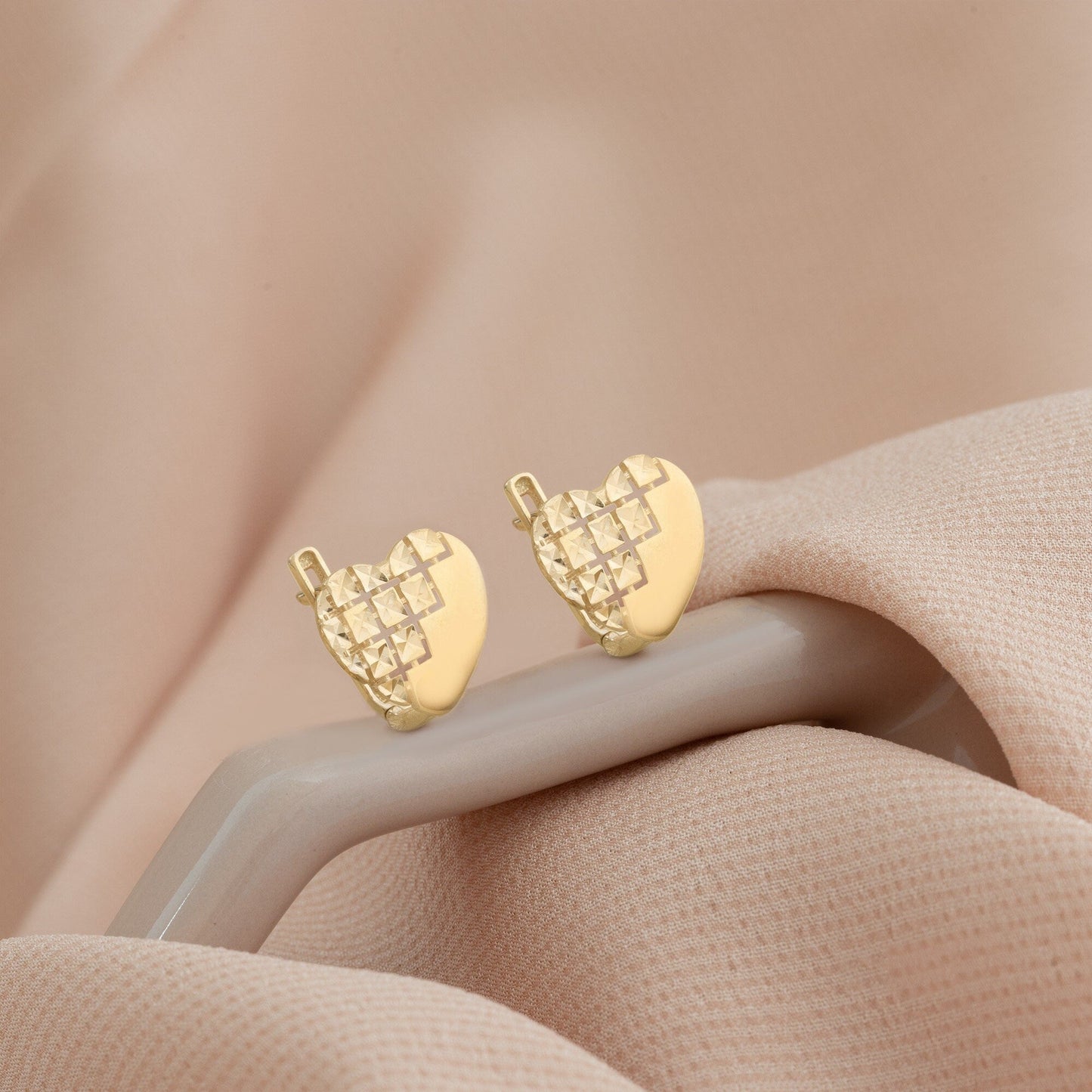 925 Sterling Silver Hammered Heart Hoop Earrings