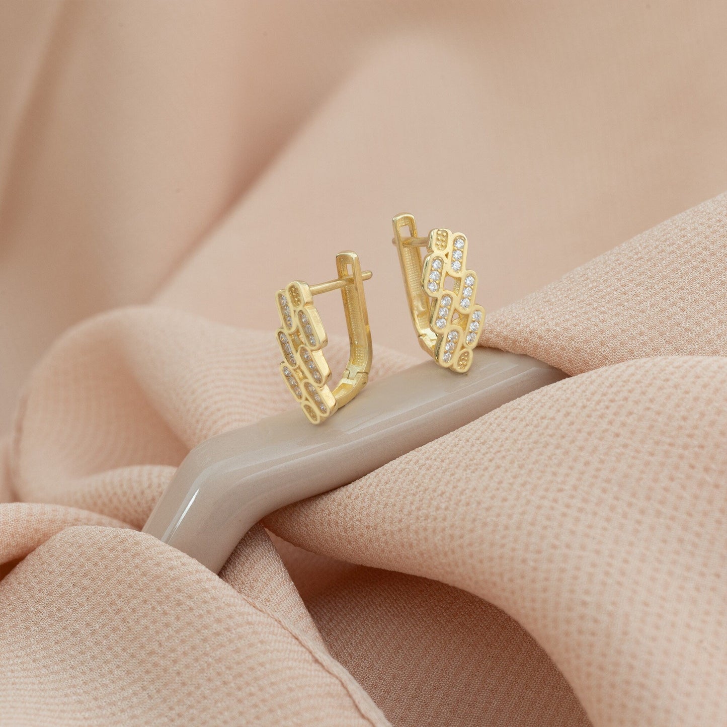 925 Sterling Silver Stripe Little Diamonds Earrings