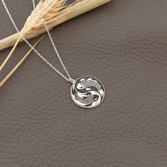 925 Sterling Silver Koi Fish Ying Yang Medallion Necklace