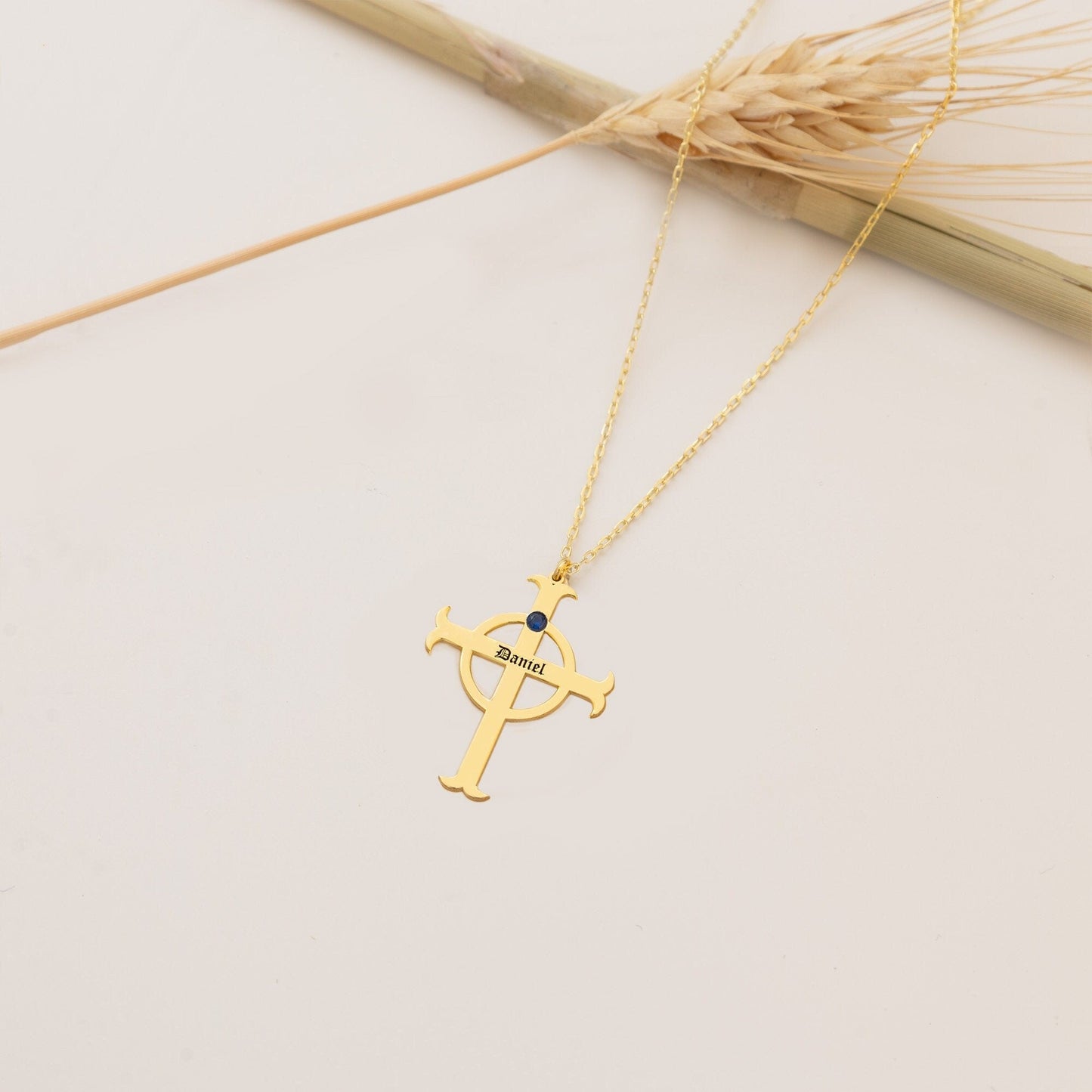 925 Sterling Silver Cross Name Necklace with Birth Stone