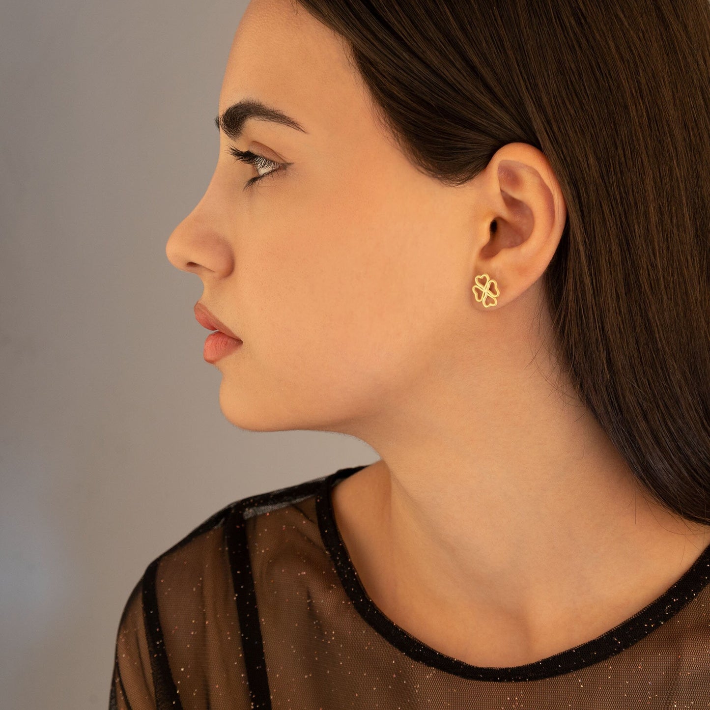 925 Sterling Silver Heart Four Leaf Clover Earring