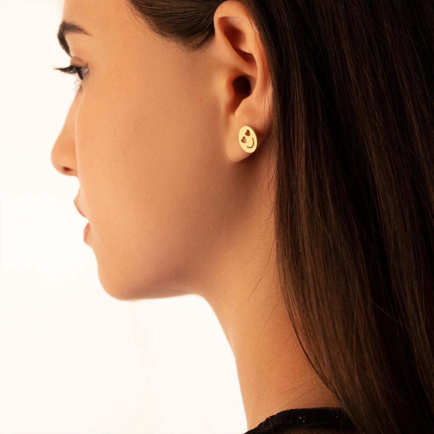 925 Sterling Silver Heart Eyes Emoji Earrings