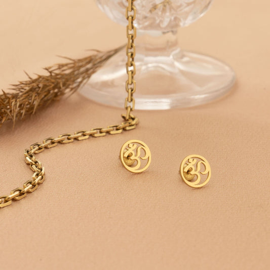 925 Sterling Silver Round Om Earrings