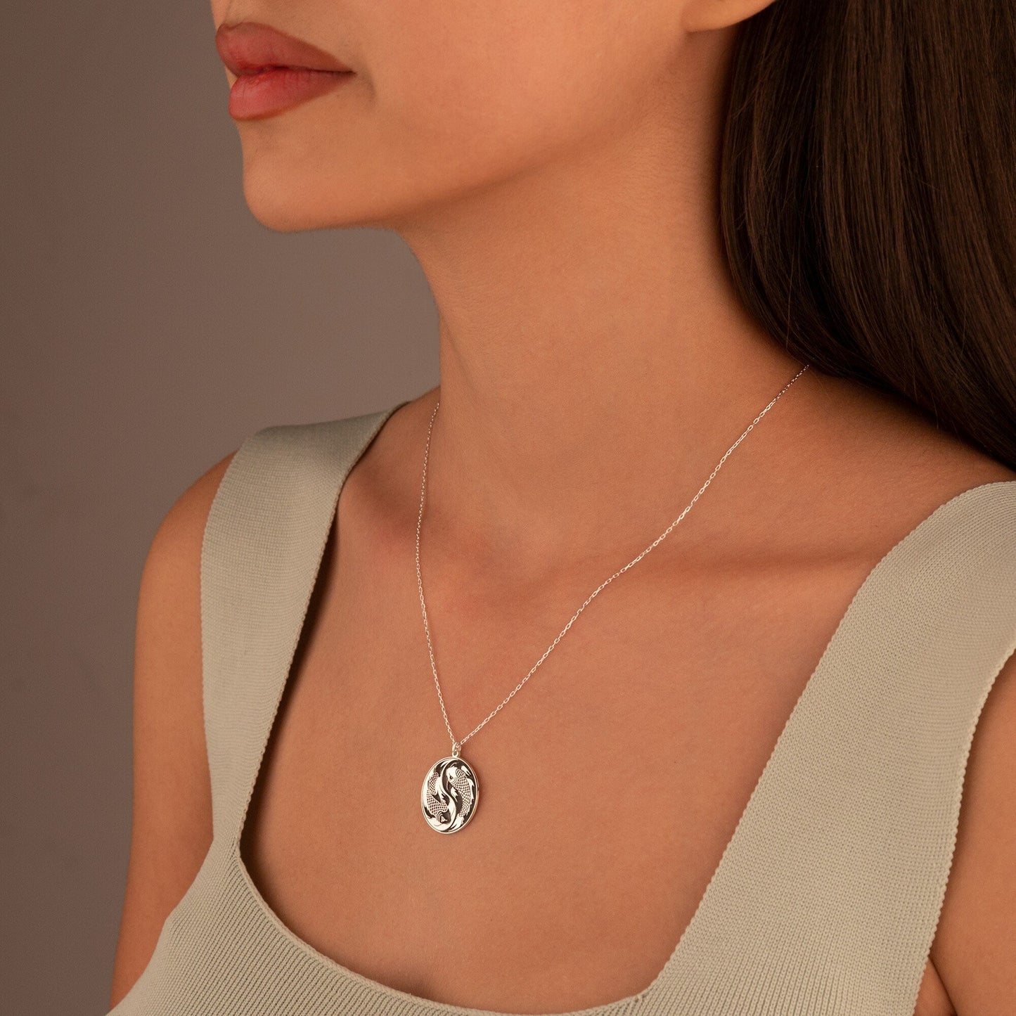 925 Sterling Silver Koi Fish Ying Yang Medallion Necklace