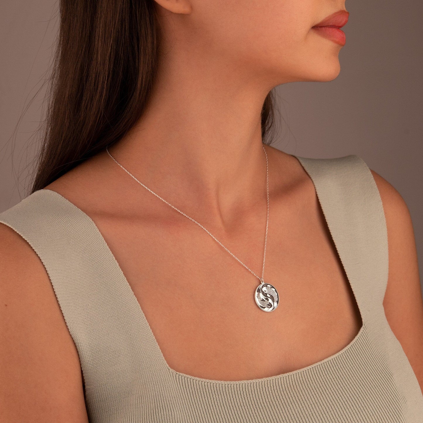 925 Sterling Silver Koi Fish Ying Yang Medallion Necklace