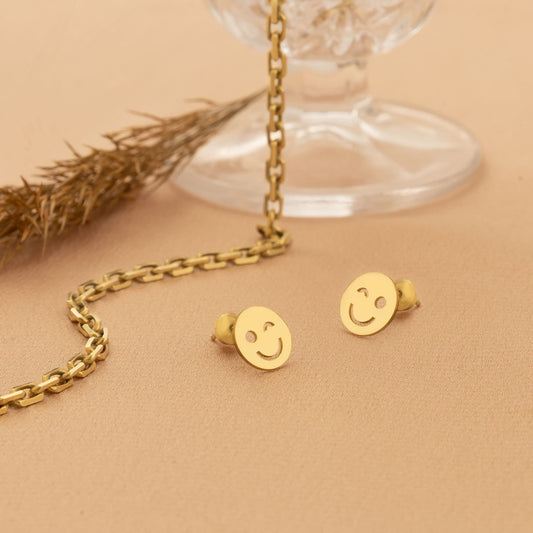 925 Sterling Silver Wink Emoji Earrings