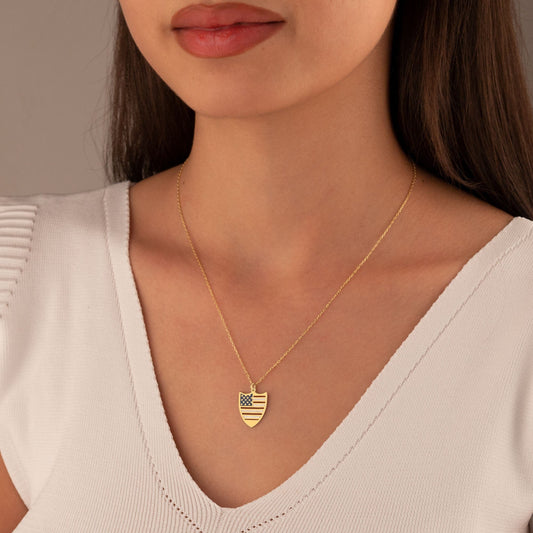 925 Sterling Silver Enamel America Flag Logo Necklace