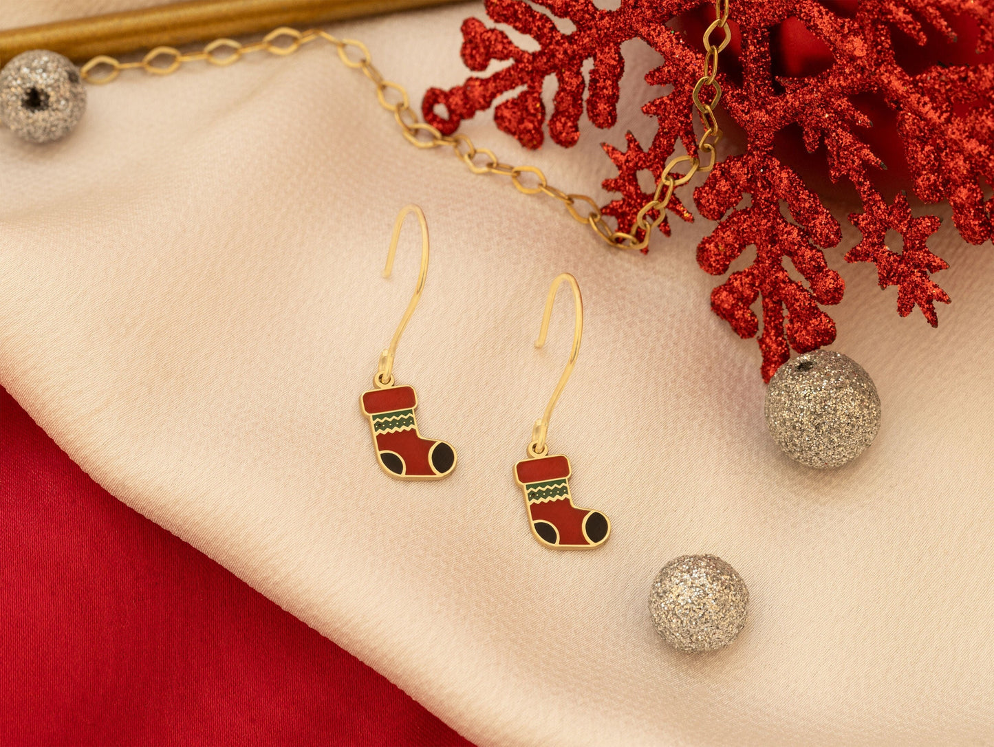 925 Sterling Silver Christmas Stocking Earrings