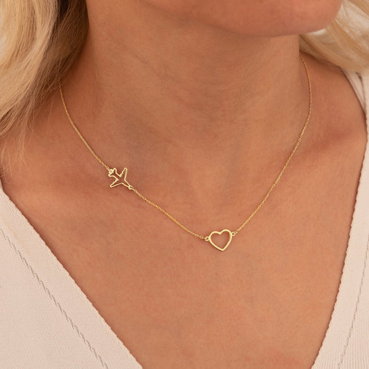 925 Sterling Silver Heart and Plane Necklace