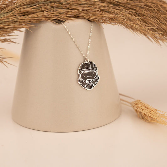 925 Sterling Silver Master Chief Helmet Necklace