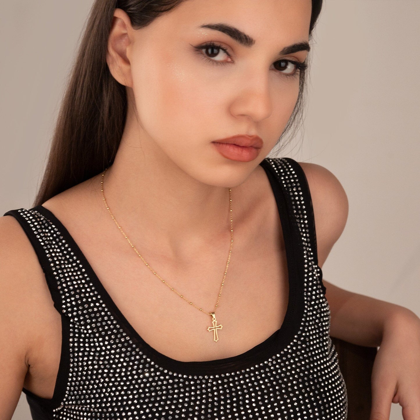 925 Sterling Silver Budded Cross Necklace