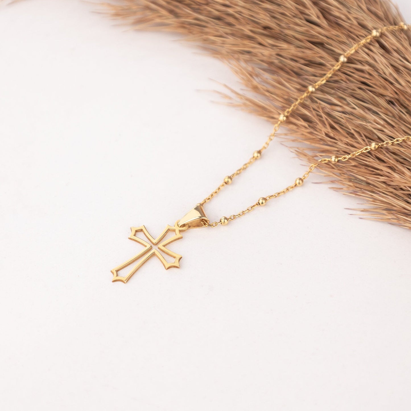 925 Sterling Silver Budded Cross Necklace