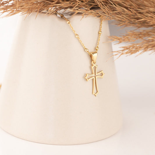 925 Sterling Silver Budded Cross Necklace