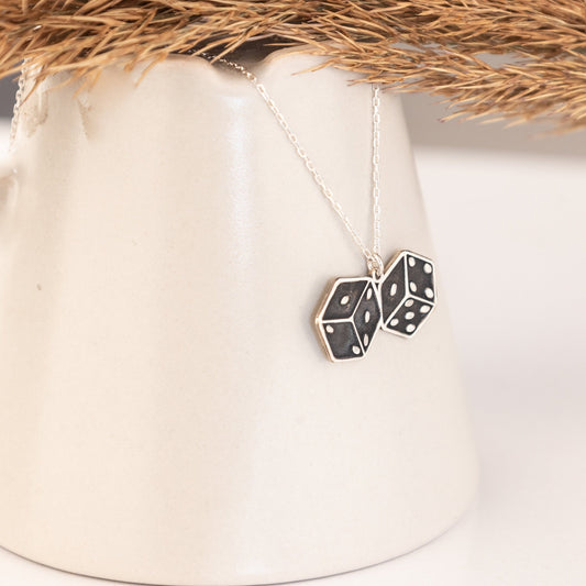 925 Sterling Silver Dice Charm Necklace