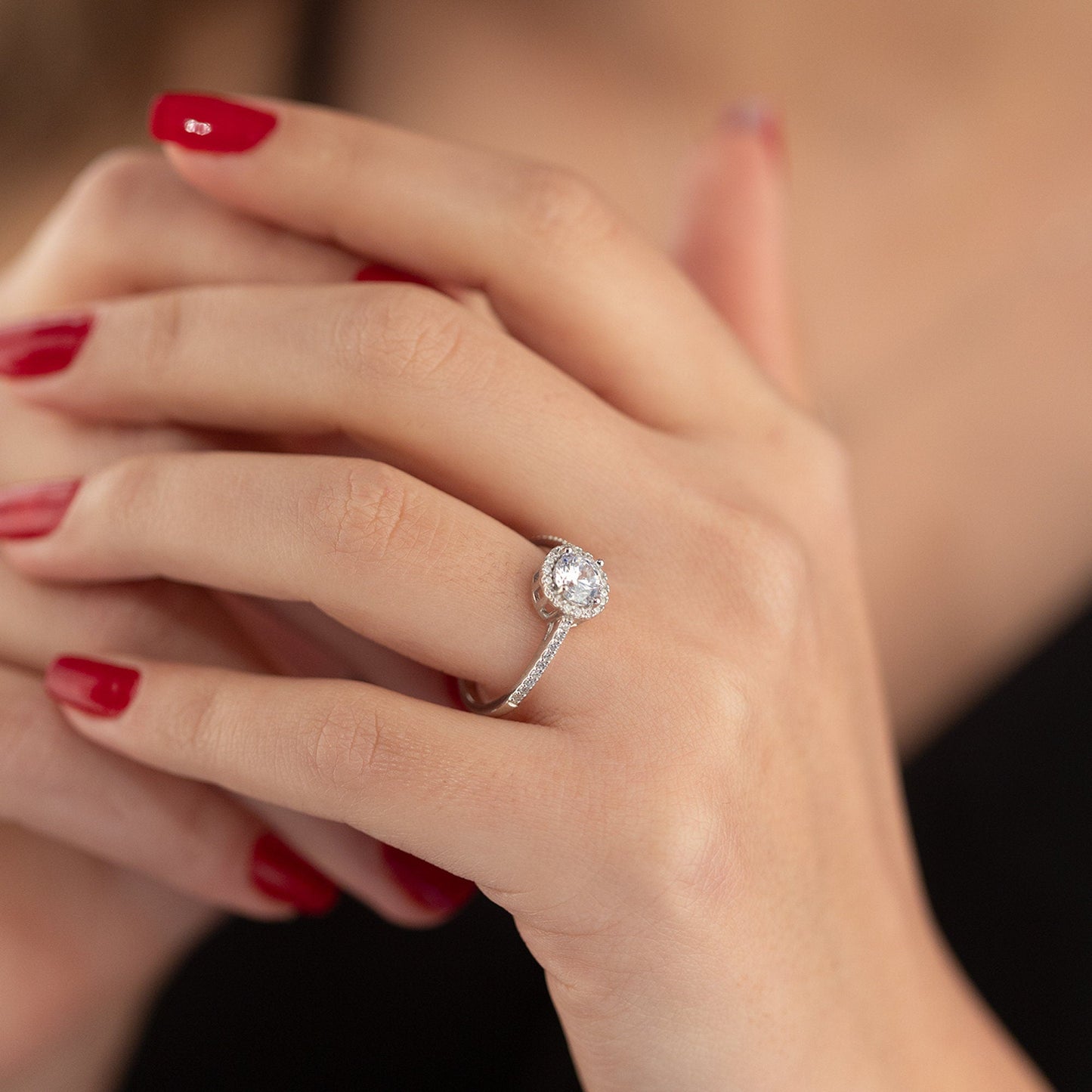 925 Sterling Silver Row Solitaire Jewelry Set 3 Pieces: Necklace, Ring & Earrings