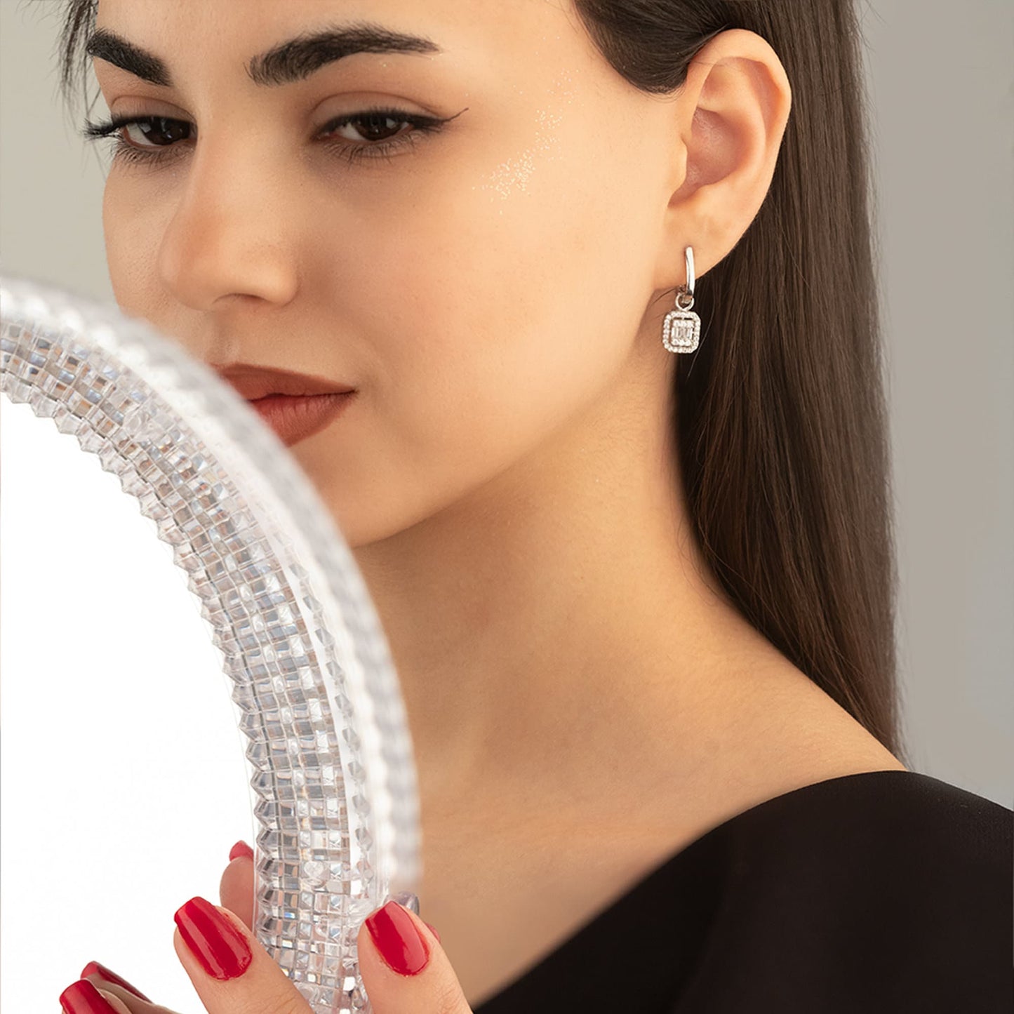 925 Sterling Silver Baguette With Zircon Stone Shape Set 2 Pieces: Ring & Earrings