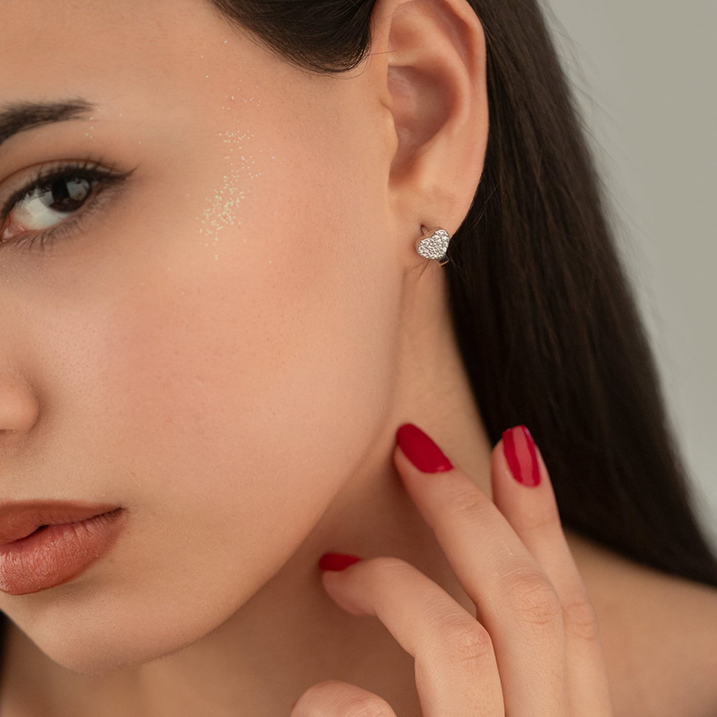 925 Sterling Silver Diamond Heart Shape Set 2 Pieces: Ring & Earrings