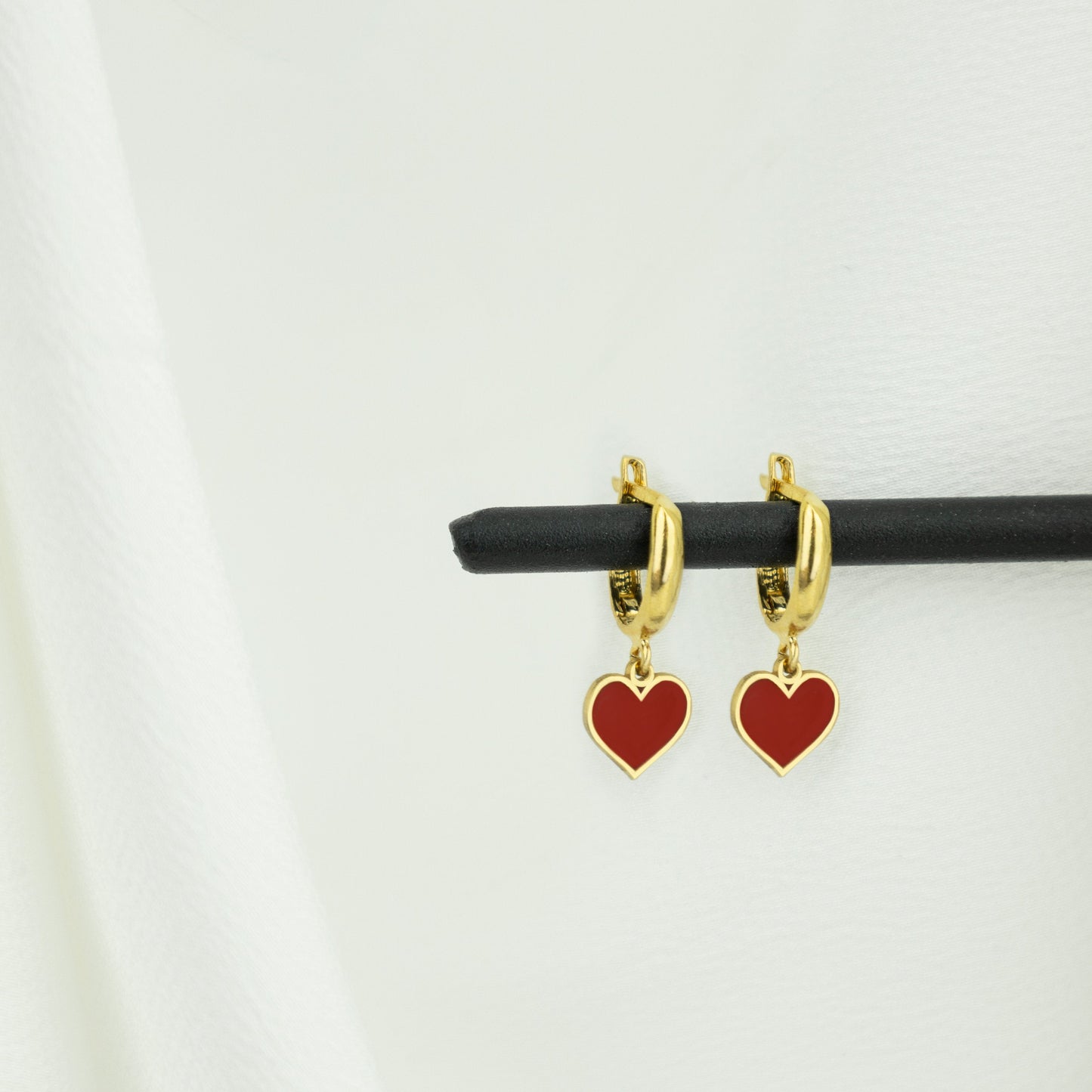 925 Sterling Silver Red Heart Hoop Earring