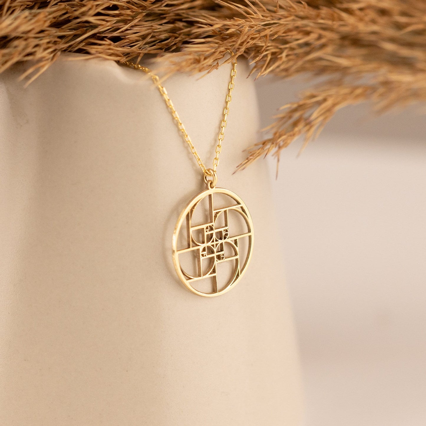 14K Solid Gold Fibonacci's Golden Ratio Necklace