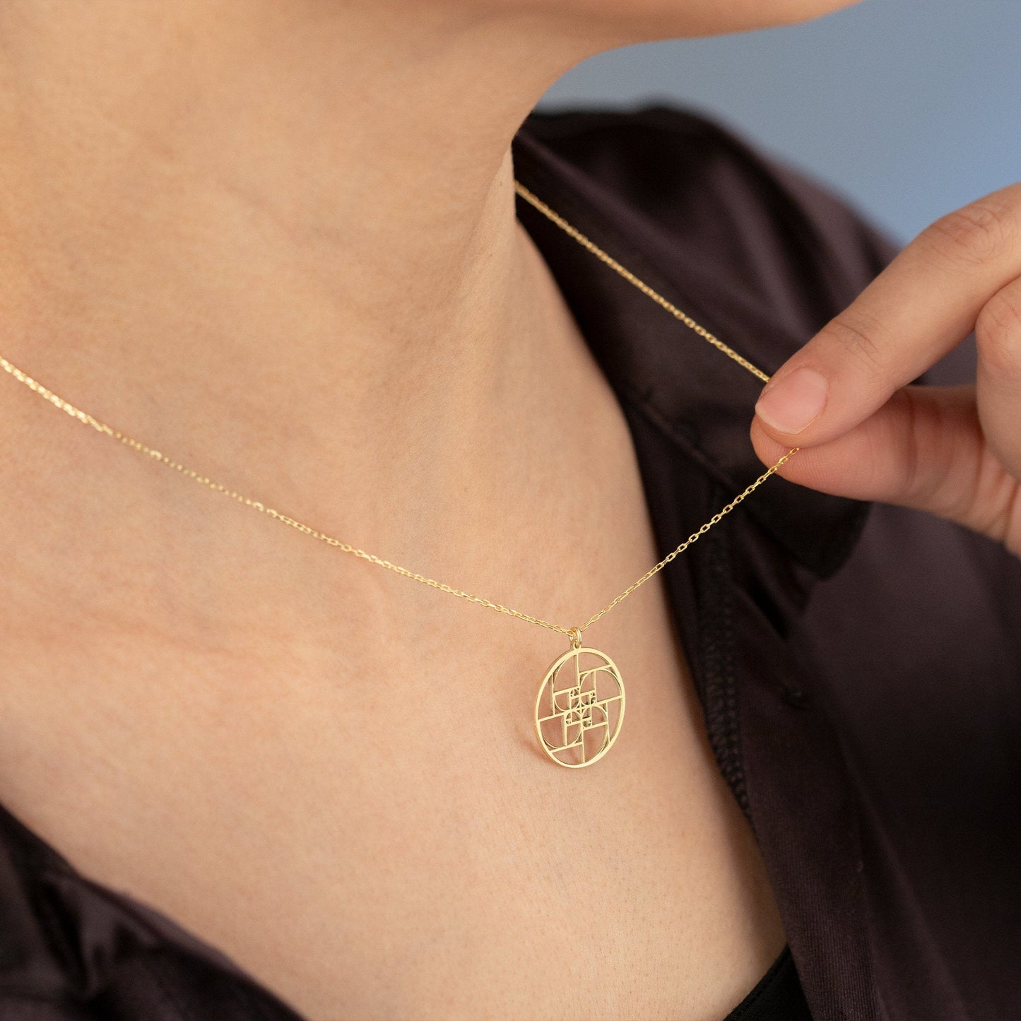 14K Solid Gold Fibonacci's Golden Ratio Necklace