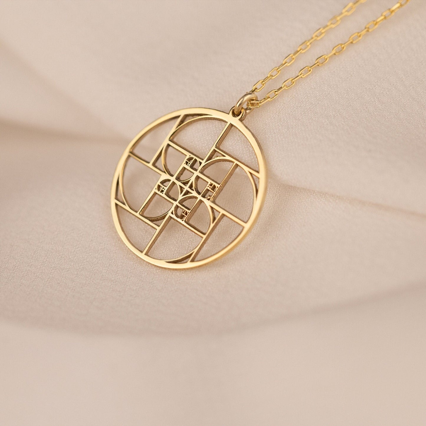14K Solid Gold Fibonacci's Golden Ratio Necklace