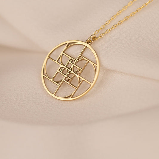 14K Solid Gold Fibonacci's Golden Ratio Necklace