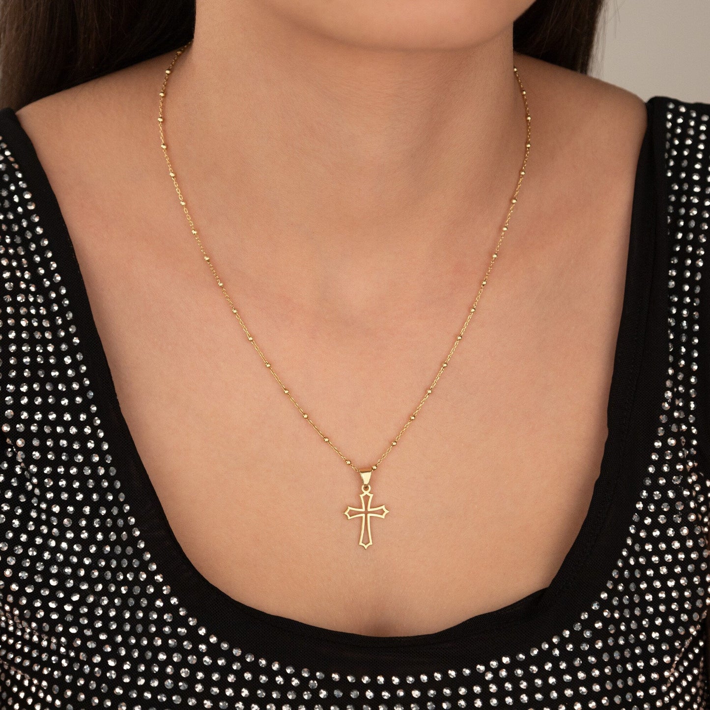 925 Sterling Silver Budded Cross Necklace