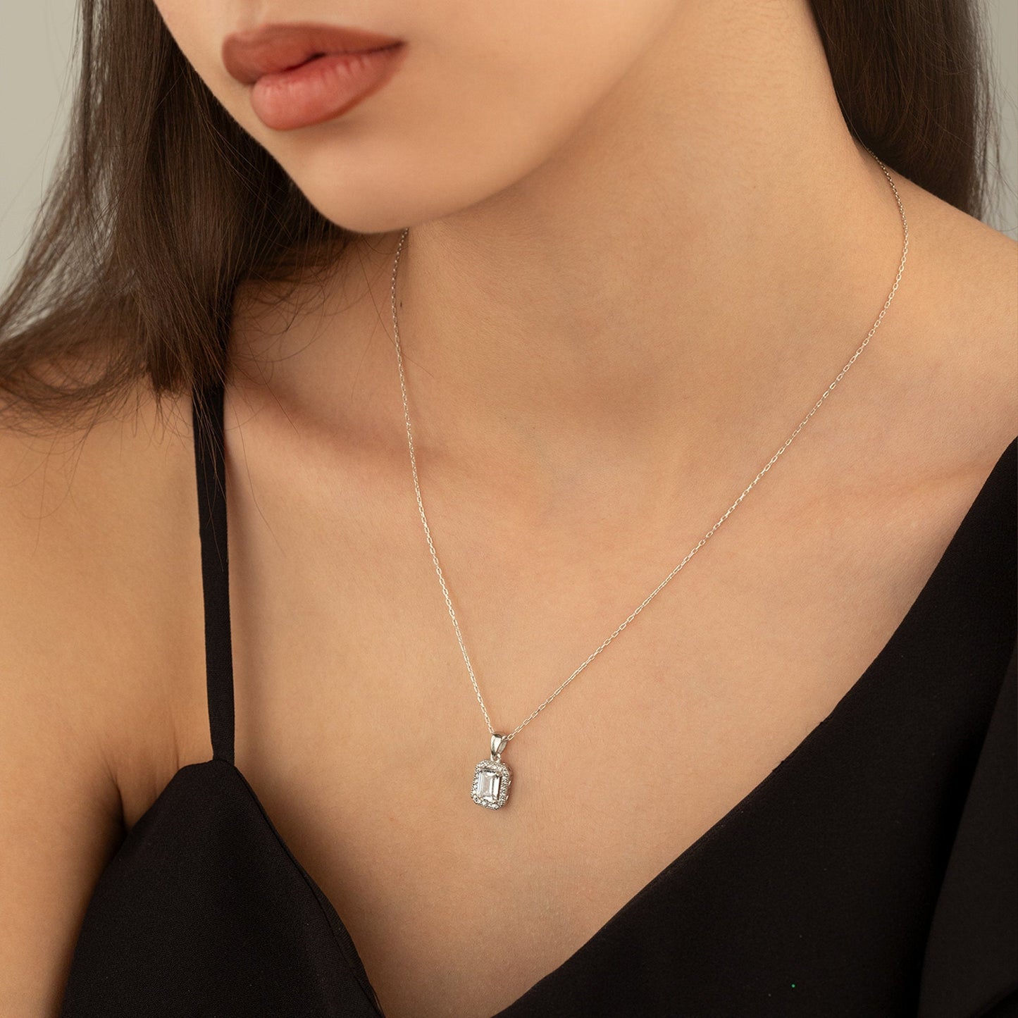 925 Sterling Silver Big Diamond Jewelry Set 3 Pieces: Necklace, Ring & Earrings