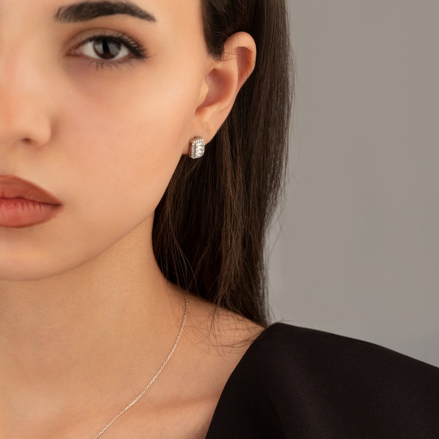 925 Sterling Silver Diamond Jewelry Set 3 Pieces: Necklace, Ring & Earrings