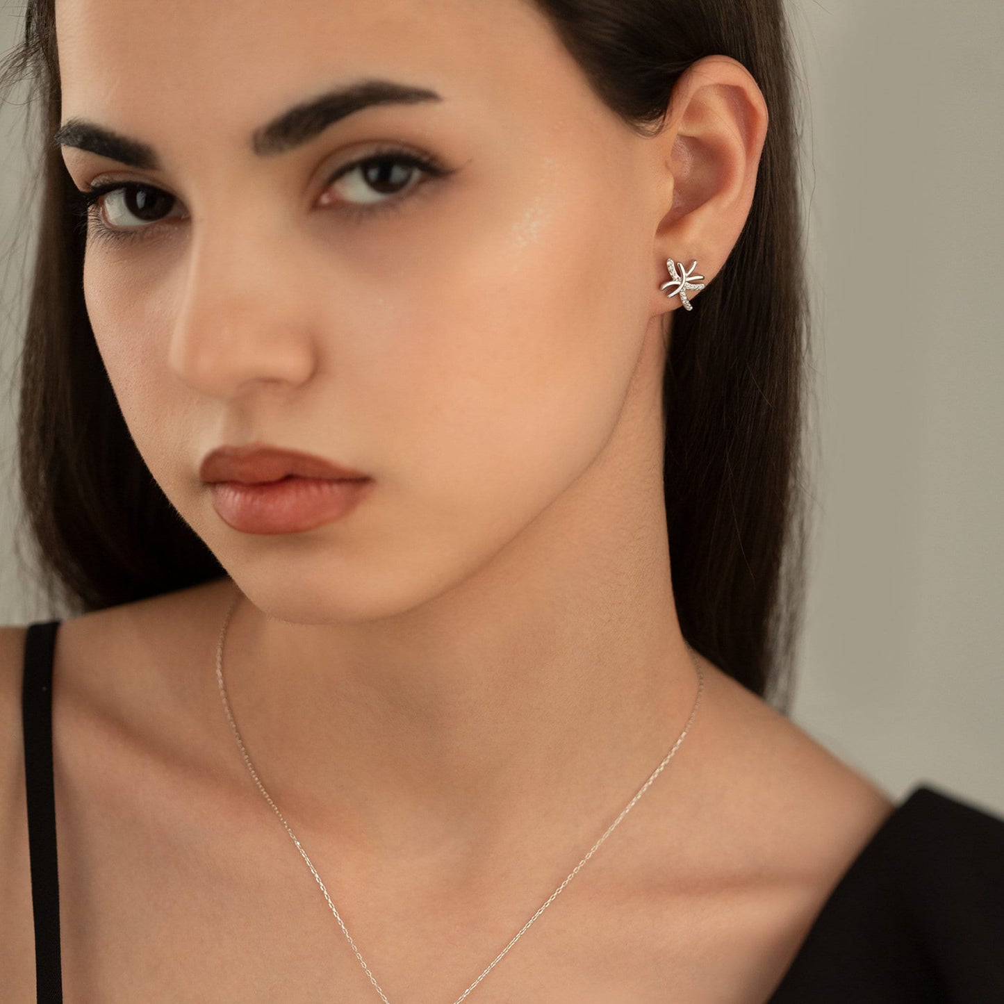 925 Sterling Silver Asymmetric Shape Jewelry Set 3 Pieces: Necklace, Ring & Earrings