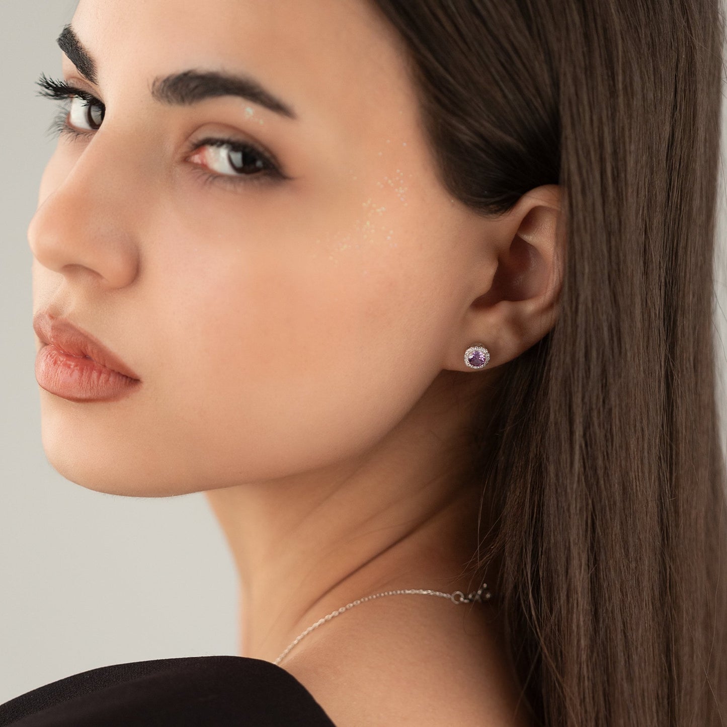 925 Sterling Silver Purple Single Stone Shape Set 3 Pieces: Necklace, Ring & Earrings