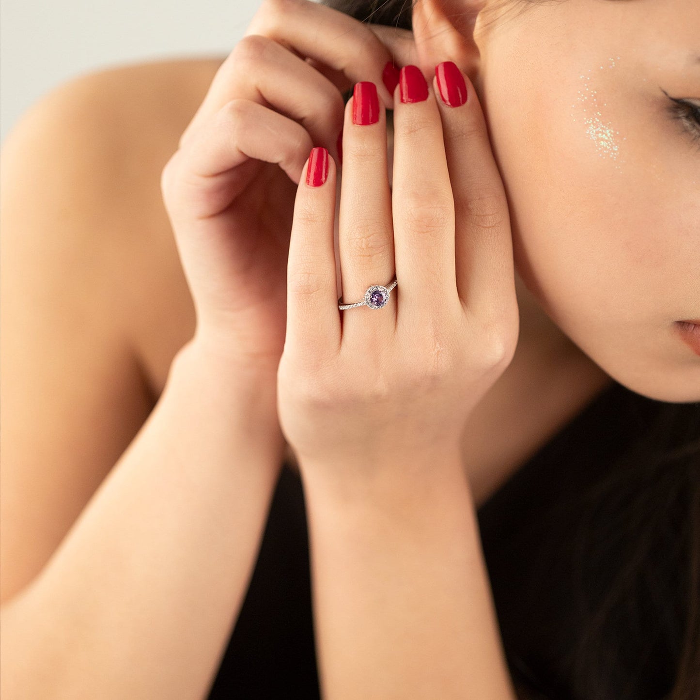 925 Sterling Silver Purple Single Stone Shape Set 3 Pieces: Necklace, Ring & Earrings