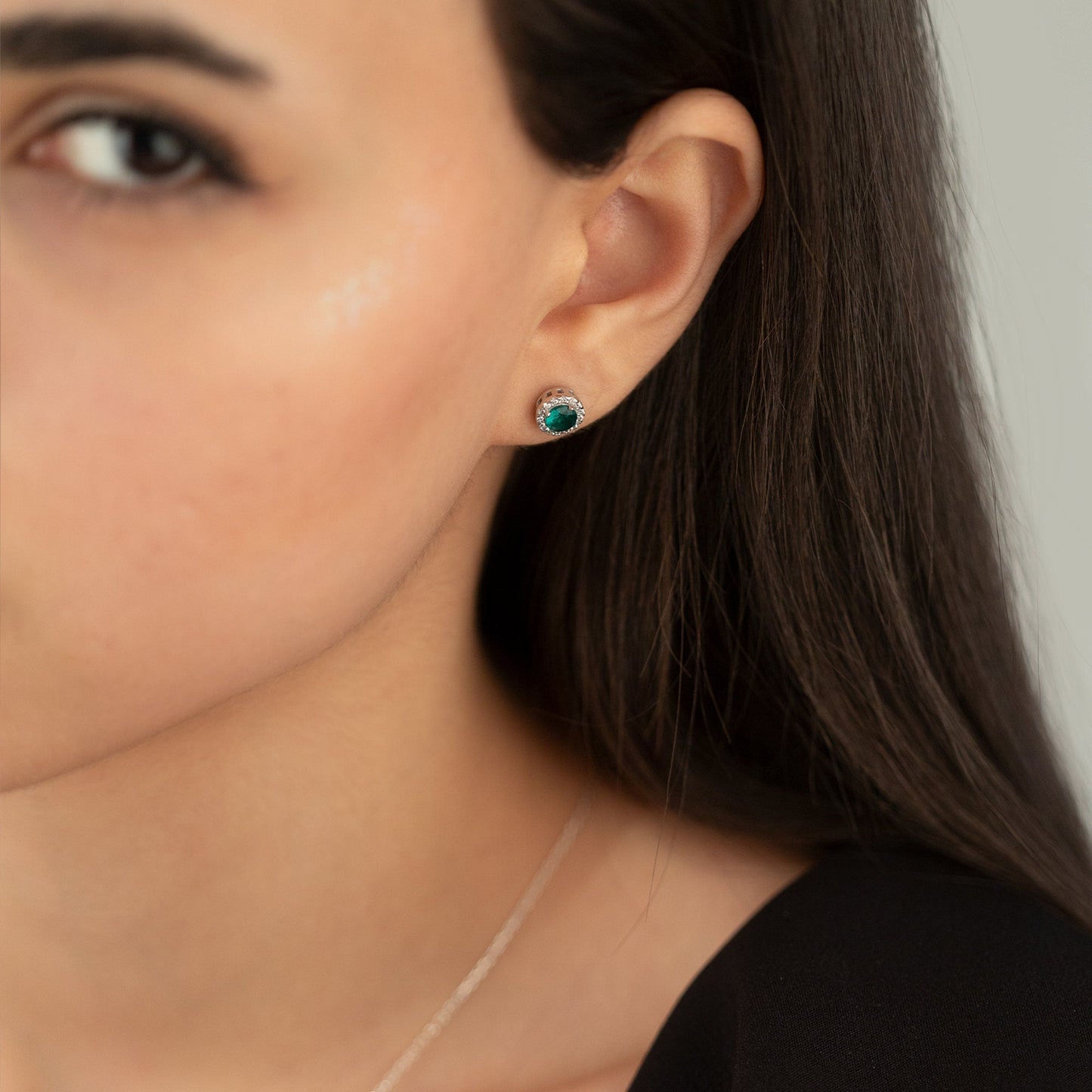 925 Sterling Silver Green Solitaire Shape Set 3 Pieces: Necklace, Ring & Earrings
