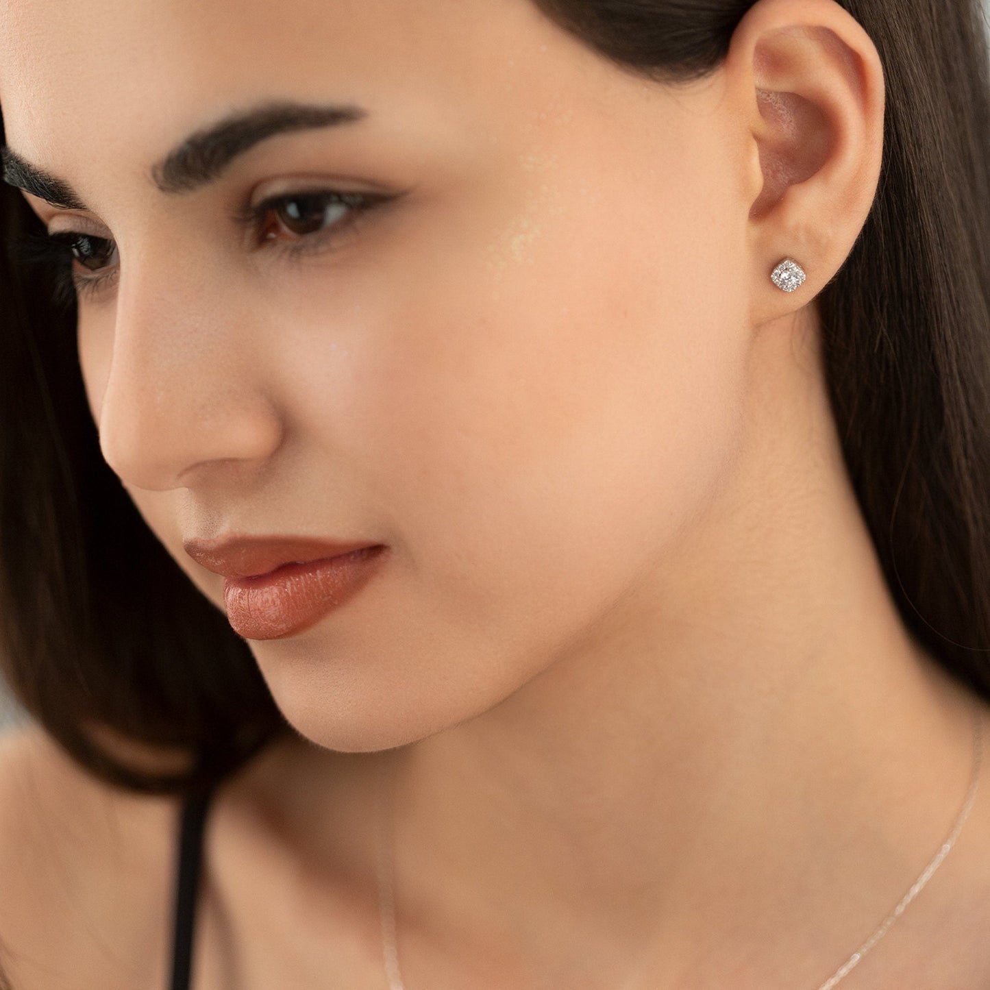 925 Sterling Silver Dainty Diamond Jewelry Set 3 Pieces: Necklace, Ring & Earrings