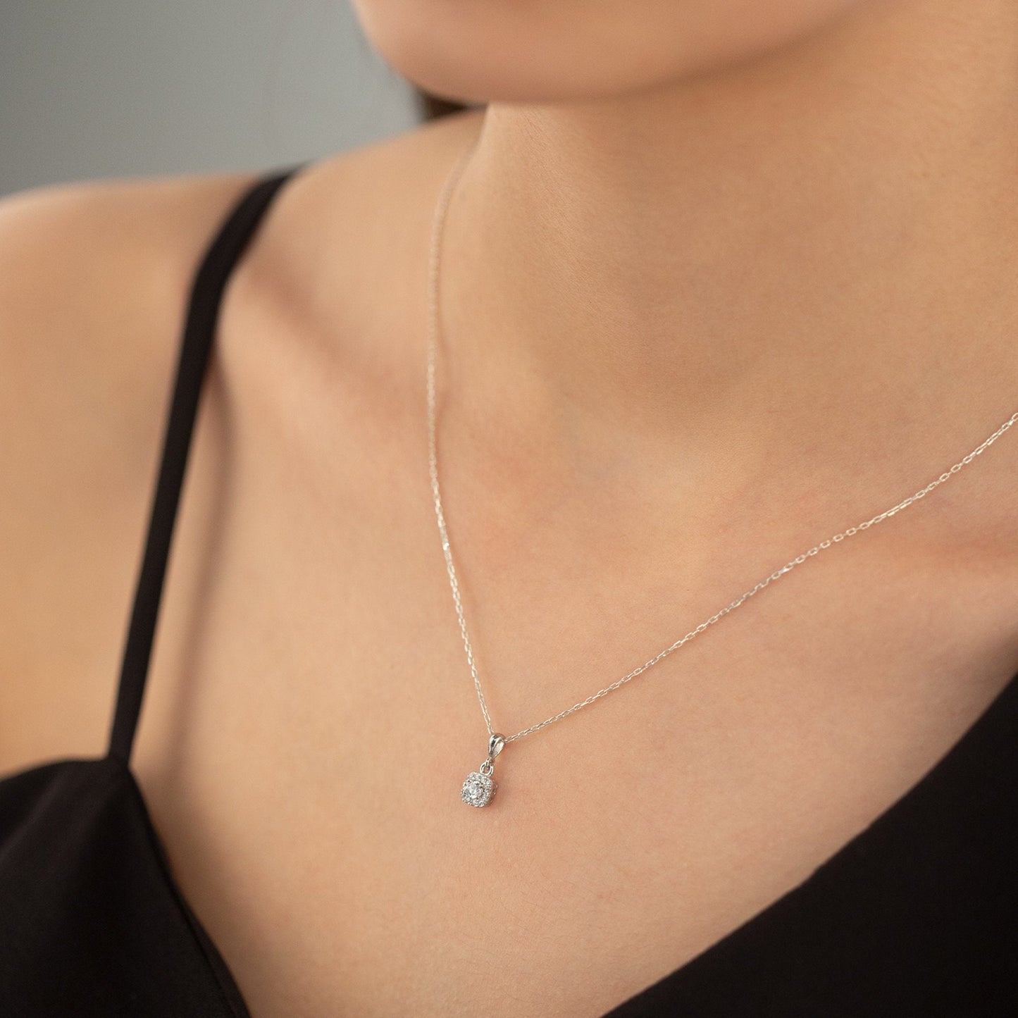 925 Sterling Silver Dainty Diamond Jewelry Set 3 Pieces: Necklace, Ring & Earrings