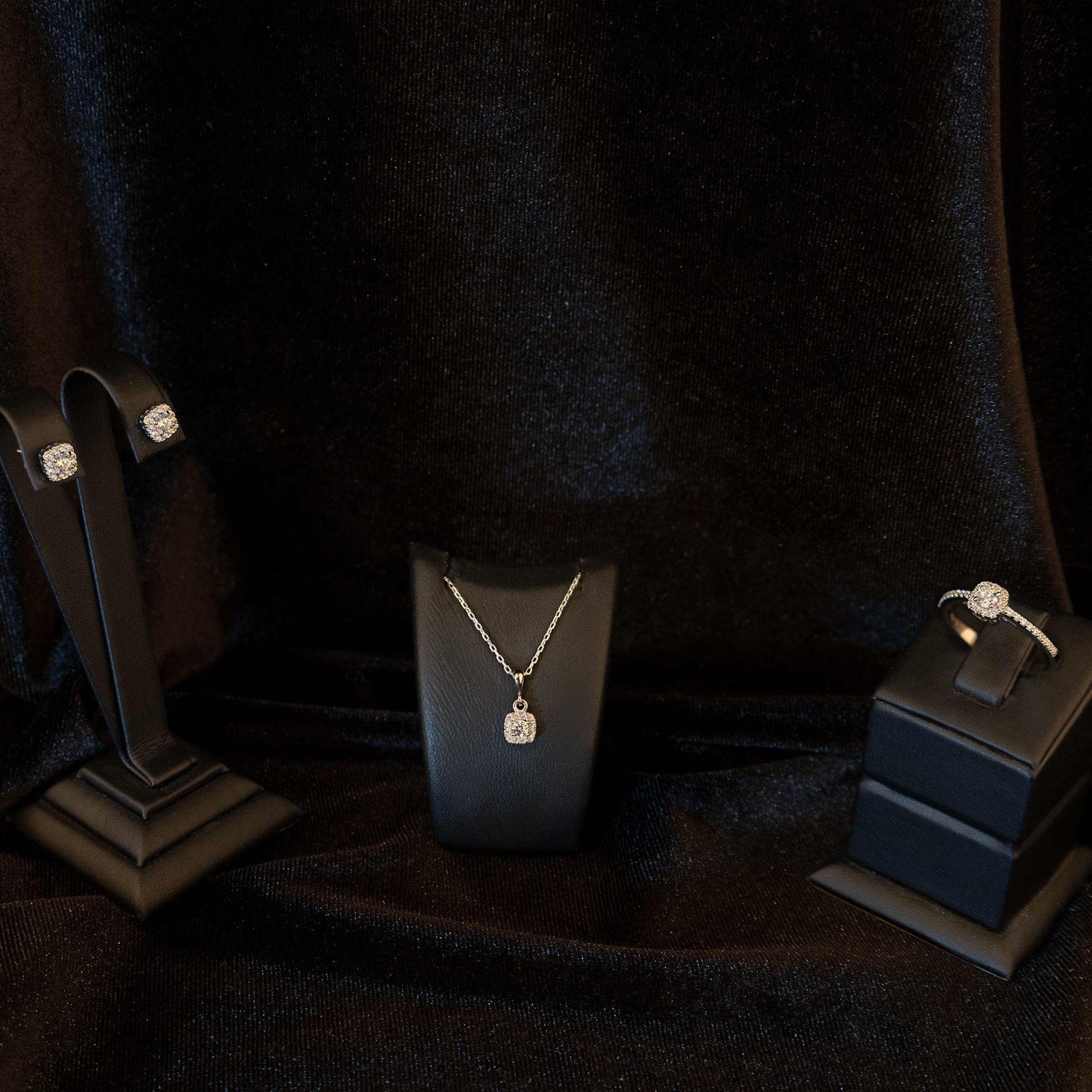 925 Sterling Silver Dainty Diamond Jewelry Set 3 Pieces: Necklace, Ring & Earrings