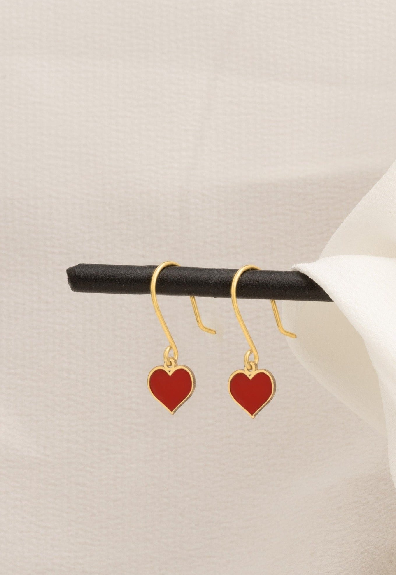 14K Solid Gold Dangle Red Heart Earring