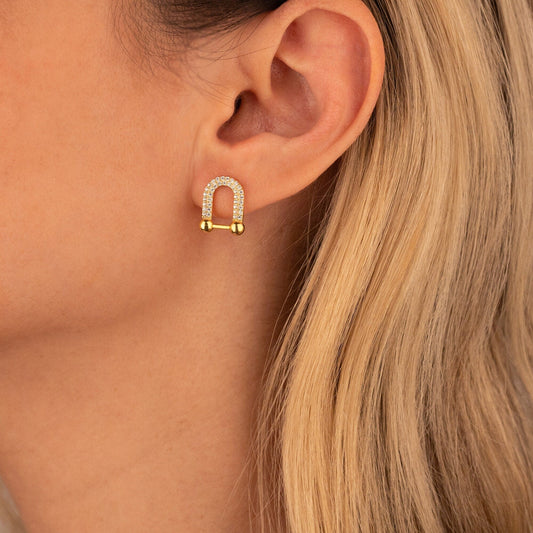 925 Sterling Silver Diamond Horseshoe Stud Earrings