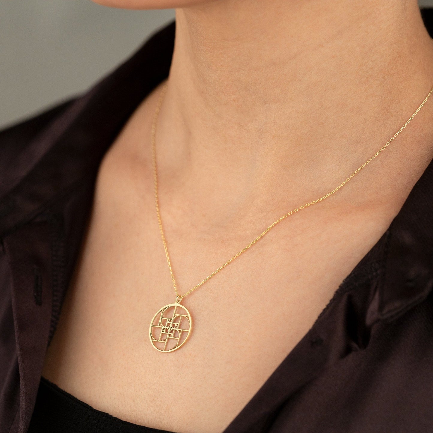 14K Solid Gold Fibonacci's Golden Ratio Necklace
