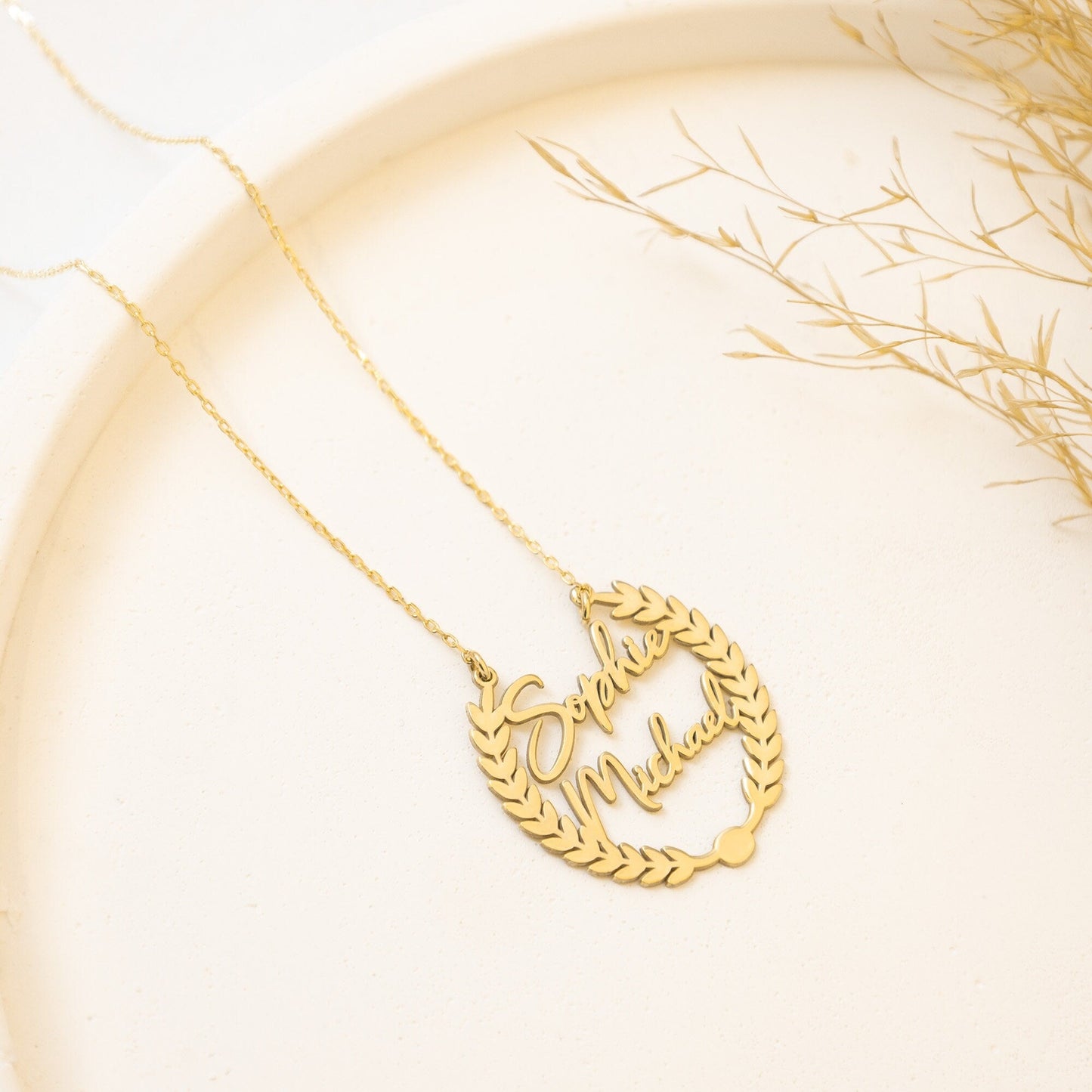 925 Sterling Silver Personalized Laurel Two Name Necklace