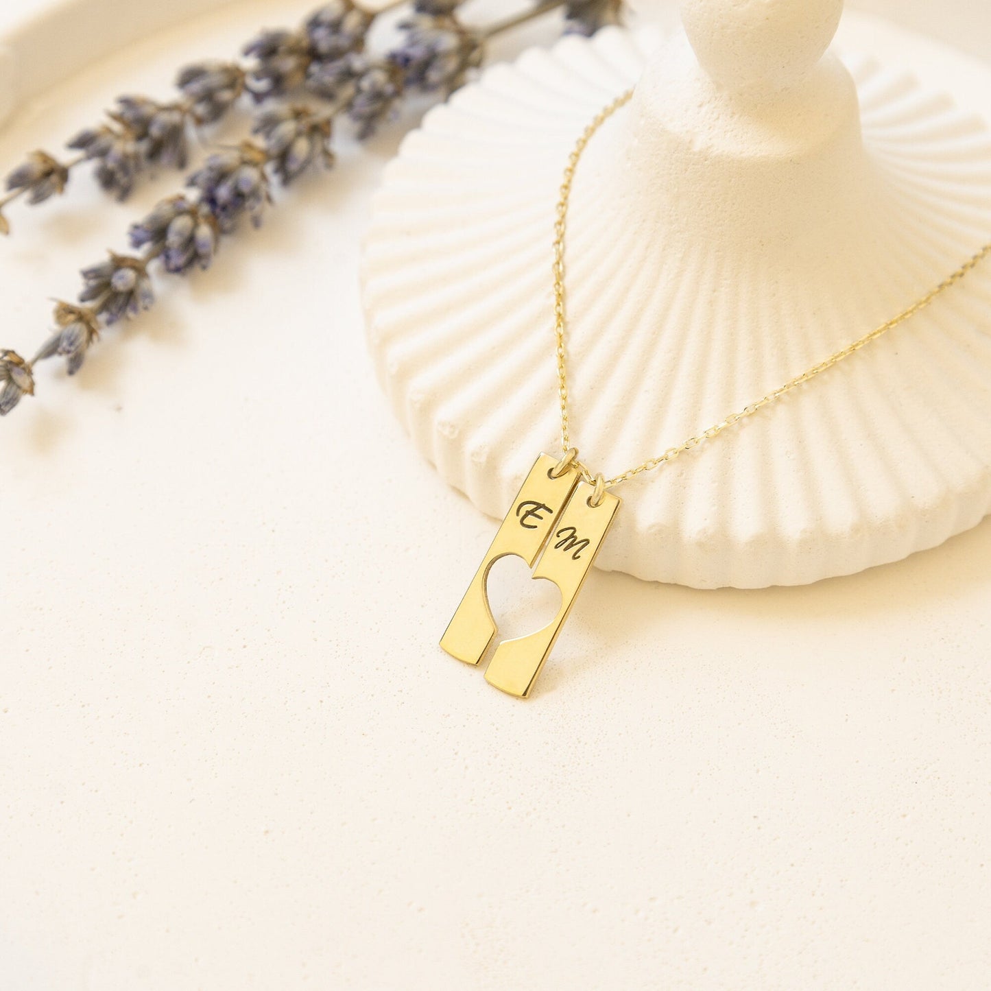 925 Sterling Silver Personalized Couple's Initial Heart Necklace