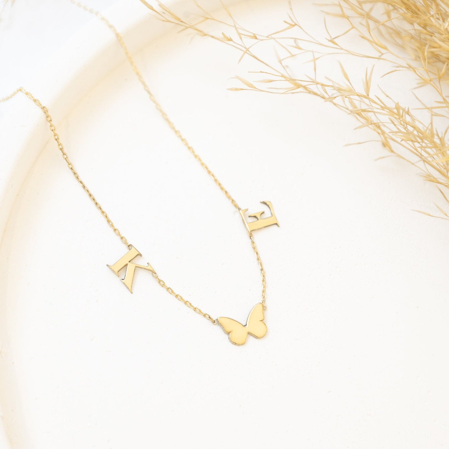 925 Sterling Silver Two Initial Butterfly Necklace