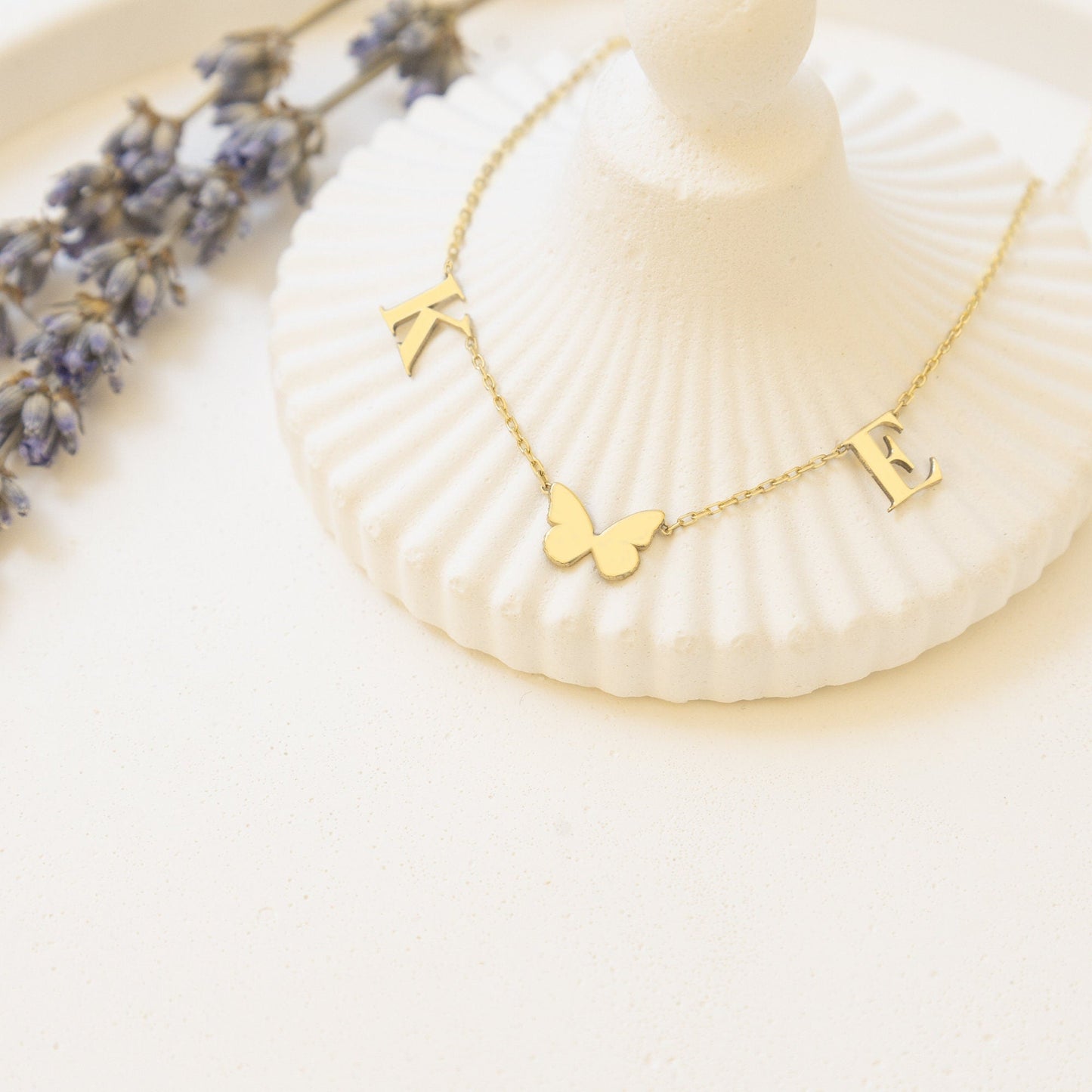 925 Sterling Silver Two Initial Butterfly Necklace