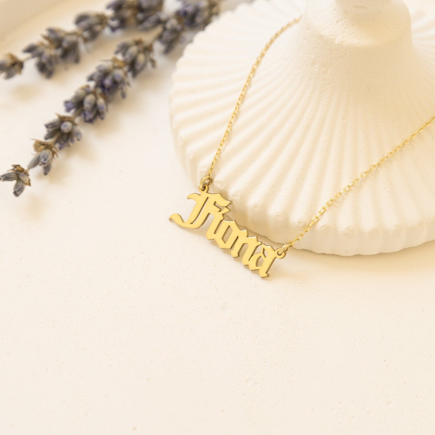 925 Sterling Silver Personalized Old English Name Necklace